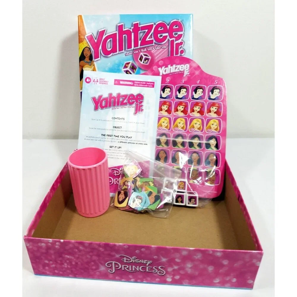 Yahtzee Jr Disney Princess Board Game Dice Ariel Rapunzel Tiana Mulan Complete